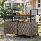 Tavolo Carrello Portagrill da Esterno in Rattan Marrone/Grigio con Ruote