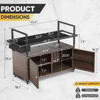 Tavolo Carrello Portagrill da Esterno in Rattan Marrone/Grigio con Ruote