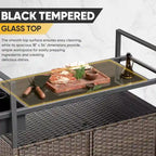 Tavolo Carrello Portagrill da Esterno in Rattan Marrone/Grigio con Ruote
