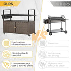 Tavolo Carrello Portagrill da Esterno in Rattan Marrone/Grigio con Ruote