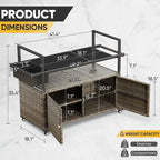 Tavolo Carrello Portagrill da Esterno in Rattan Marrone/Grigio con Ruote