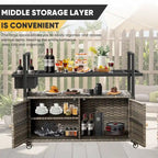 Tavolo Carrello Portagrill da Esterno in Rattan Marrone/Grigio con Ruote