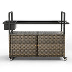 Tavolo Carrello Portagrill da Esterno in Rattan Marrone/Grigio con Ruote