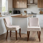 Sedia da pranzo imbottita, tessuto ciniglia, gambe in legno massello, set da 2 (Beige/Blu/Grigio)