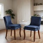 Sedia da pranzo imbottita, tessuto ciniglia, gambe in legno massello, set da 2 (Beige/Blu/Grigio)