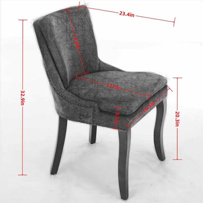 Sedia da pranzo imbottita, tessuto ciniglia, gambe in legno massello, set da 2 (Beige/Blu/Grigio)