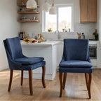 Sedia da pranzo imbottita, tessuto ciniglia, gambe in legno massello, set da 2 (Beige/Blu/Grigio)