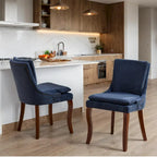Sedia da pranzo imbottita, tessuto ciniglia, gambe in legno massello, set da 2 (Beige/Blu/Grigio)