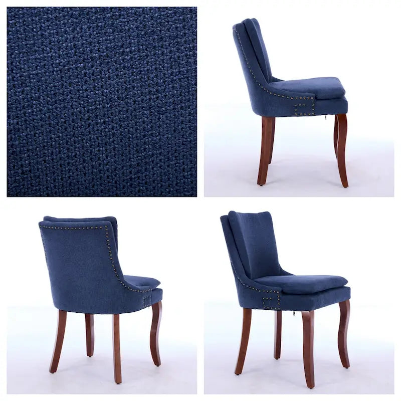 Sedia da pranzo imbottita, tessuto ciniglia, gambe in legno massello, set da 2 (Beige/Blu/Grigio)