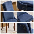 Sedia da pranzo imbottita, tessuto ciniglia, gambe in legno massello, set da 2 (Beige/Blu/Grigio)
