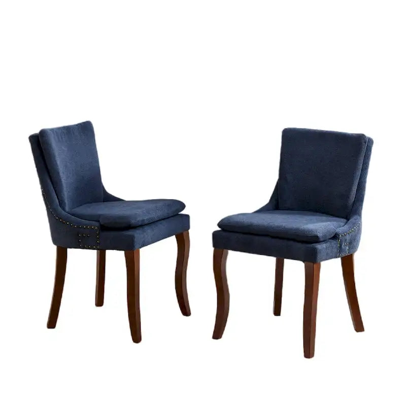 Sedia da pranzo imbottita, tessuto ciniglia, gambe in legno massello, set da 2 (Beige/Blu/Grigio)
