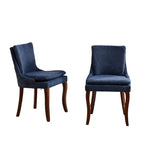 Sedia da pranzo imbottita, tessuto ciniglia, gambe in legno massello, set da 2 (Beige/Blu/Grigio)