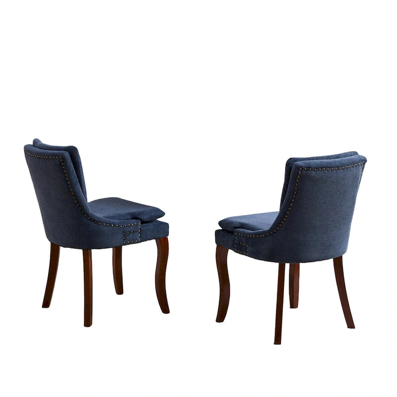 Sedia da pranzo imbottita, tessuto ciniglia, gambe in legno massello, set da 2 (Beige/Blu/Grigio)