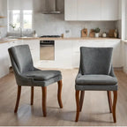 Sedia da pranzo imbottita, tessuto ciniglia, gambe in legno massello, set da 2 (Beige/Blu/Grigio)