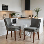 Sedia da pranzo imbottita, tessuto ciniglia, gambe in legno massello, set da 2 (Beige/Blu/Grigio)