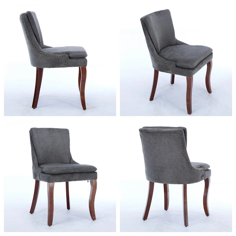 Sedia da pranzo imbottita, tessuto ciniglia, gambe in legno massello, set da 2 (Beige/Blu/Grigio)