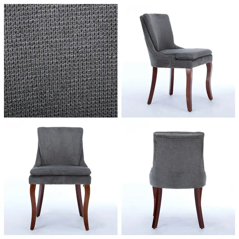 Sedia da pranzo imbottita, tessuto ciniglia, gambe in legno massello, set da 2 (Beige/Blu/Grigio)