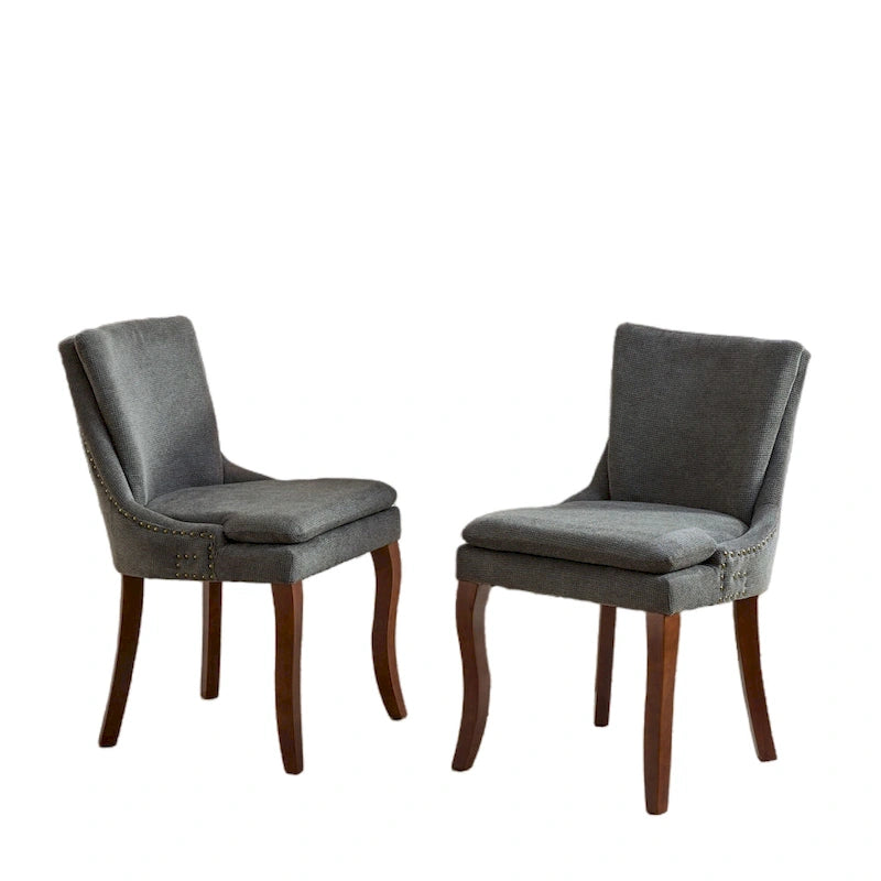 Sedia da pranzo imbottita, tessuto ciniglia, gambe in legno massello, set da 2 (Beige/Blu/Grigio)