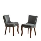 Sedia da pranzo imbottita, tessuto ciniglia, gambe in legno massello, set da 2 (Beige/Blu/Grigio)