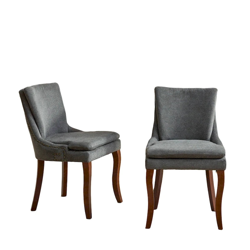 Sedia da pranzo imbottita, tessuto ciniglia, gambe in legno massello, set da 2 (Beige/Blu/Grigio)