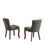 Sedia da pranzo imbottita, tessuto ciniglia, gambe in legno massello, set da 2 (Beige/Blu/Grigio)