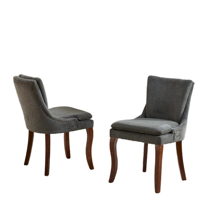 Sedia da pranzo imbottita, tessuto ciniglia, gambe in legno massello, set da 2 (Beige/Blu/Grigio)