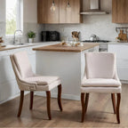 Sedia da pranzo imbottita, tessuto ciniglia, gambe in legno massello, set da 2 (Beige/Blu/Grigio)