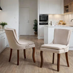 Sedia da pranzo imbottita, tessuto ciniglia, gambe in legno massello, set da 2 (Beige/Blu/Grigio)