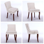 Sedia da pranzo imbottita, tessuto ciniglia, gambe in legno massello, set da 2 (Beige/Blu/Grigio)