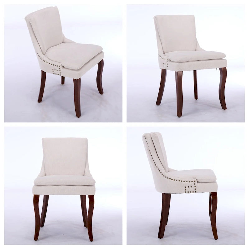 Sedia da pranzo imbottita, tessuto ciniglia, gambe in legno massello, set da 2 (Beige/Blu/Grigio)