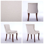 Sedia da pranzo imbottita, tessuto ciniglia, gambe in legno massello, set da 2 (Beige/Blu/Grigio)