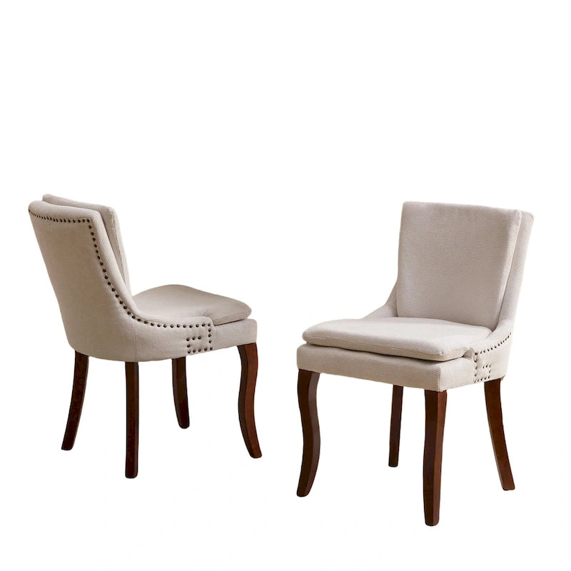 Sedia da pranzo imbottita, tessuto ciniglia, gambe in legno massello, set da 2 (Beige/Blu/Grigio)