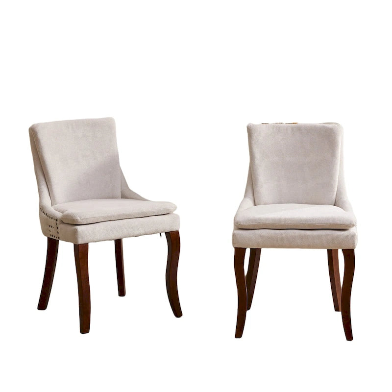 Sedia da pranzo imbottita, tessuto ciniglia, gambe in legno massello, set da 2 (Beige/Blu/Grigio)