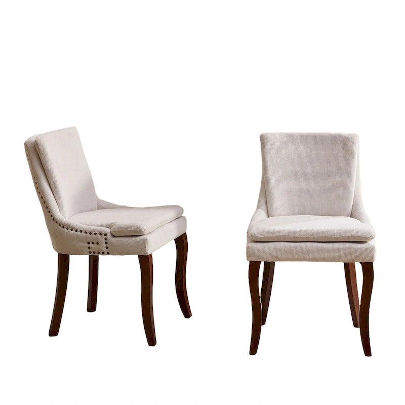 Sedia da pranzo imbottita, tessuto ciniglia, gambe in legno massello, set da 2 (Beige/Blu/Grigio)