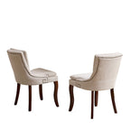 Sedia da pranzo imbottita, tessuto ciniglia, gambe in legno massello, set da 2 (Beige/Blu/Grigio)