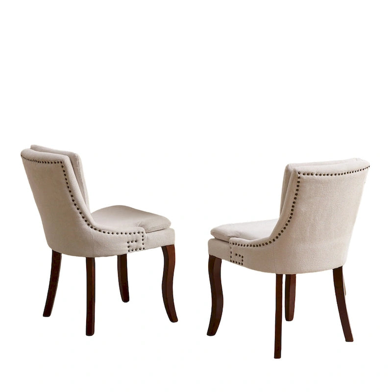 Sedia da pranzo imbottita, tessuto ciniglia, gambe in legno massello, set da 2 (Beige/Blu/Grigio)