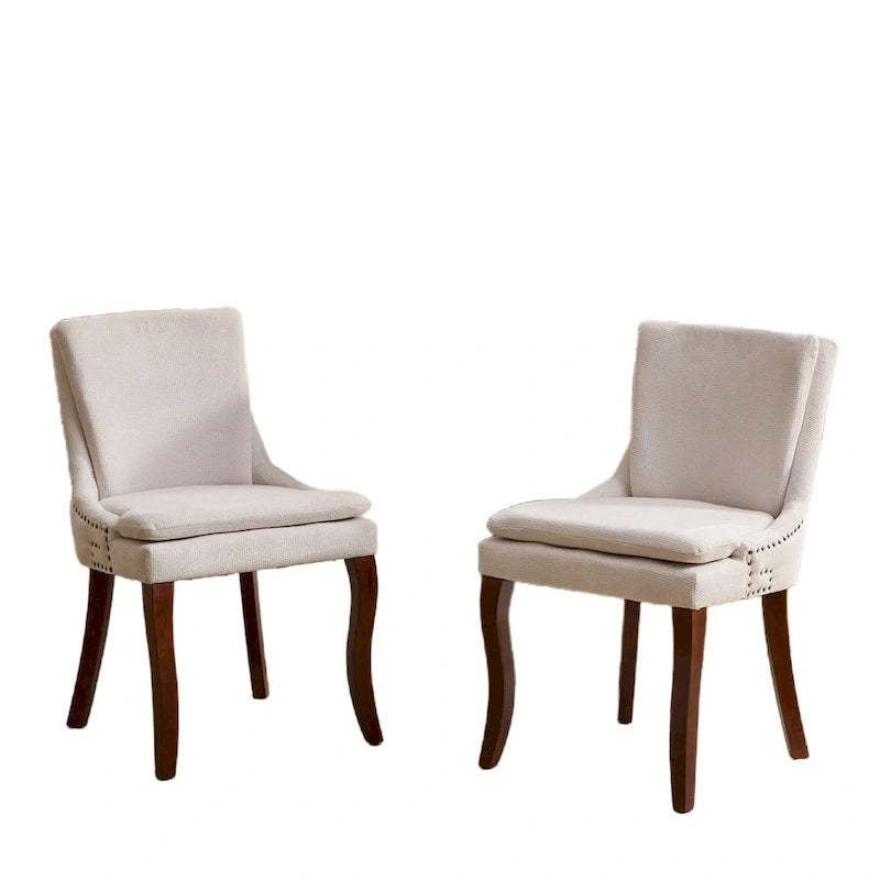 Sedia da pranzo imbottita, tessuto ciniglia, gambe in legno massello, set da 2 (Beige/Blu/Grigio)
