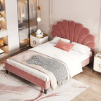 Letto a piattaforma imbottito in velluto rosso a grandezza naturale, testiera con motivo floreale, per 1