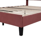 Letto a piattaforma imbottito in velluto rosso a grandezza naturale, testiera con motivo floreale, per 1