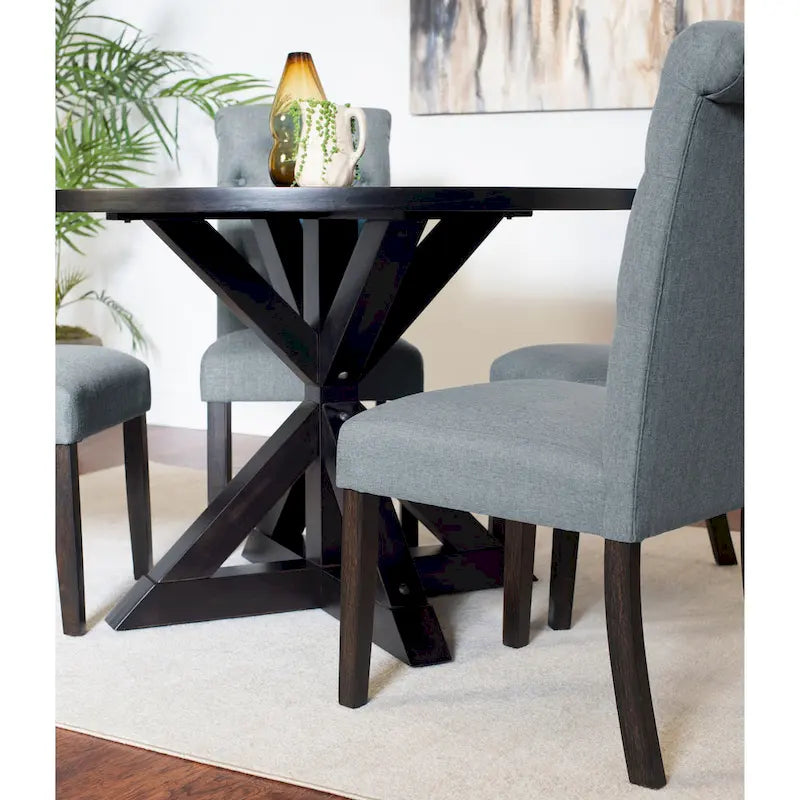 Set tavolo da pranzo rotondo blu/beige/nero/viola, sedie trapuntate, 4 posti