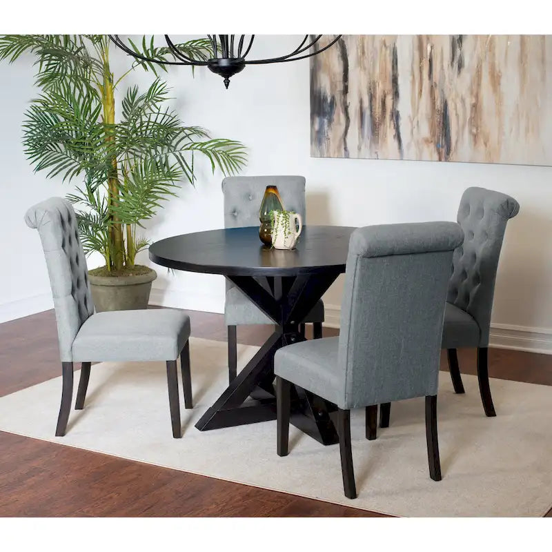 Set tavolo da pranzo rotondo blu/beige/nero/viola, sedie trapuntate, 4 posti