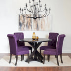 Set tavolo da pranzo rotondo blu/beige/nero/viola, sedie trapuntate, 4 posti