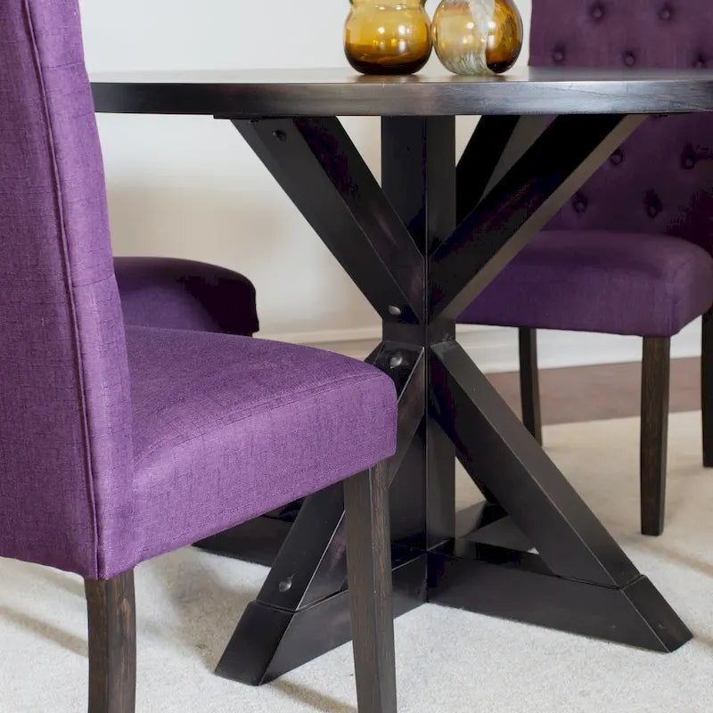 Set tavolo da pranzo rotondo blu/beige/nero/viola, sedie trapuntate, 4 posti