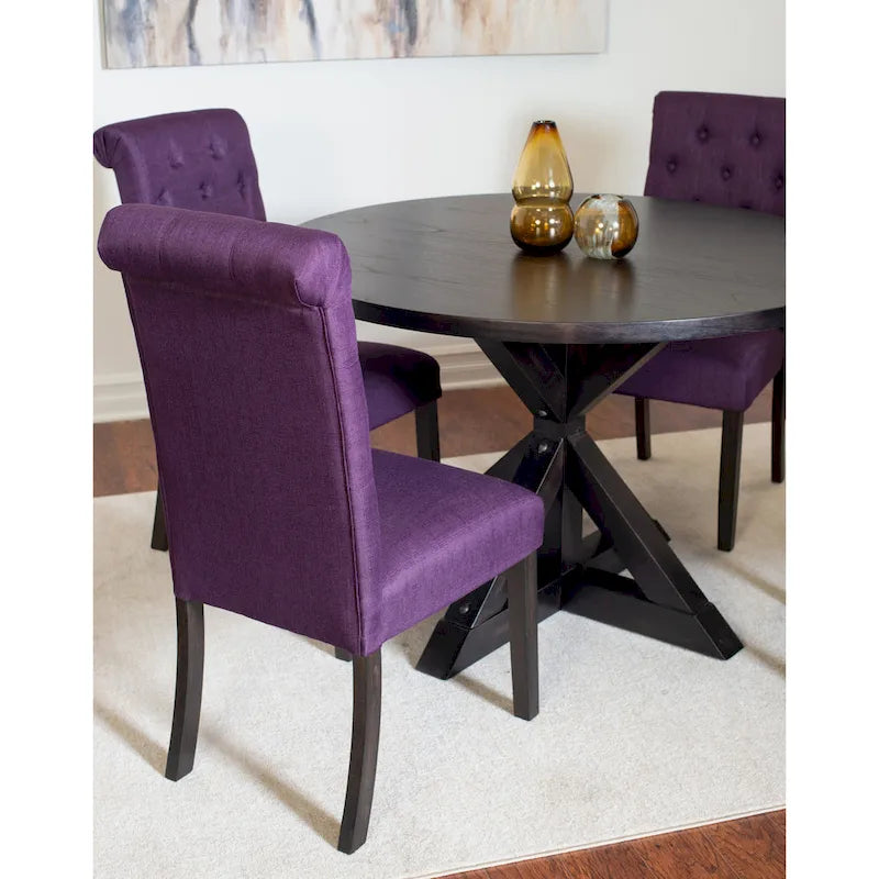 Set tavolo da pranzo rotondo blu/beige/nero/viola, sedie trapuntate, 4 posti