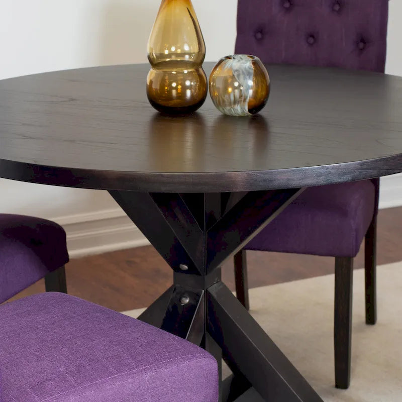 Set tavolo da pranzo rotondo blu/beige/nero/viola, sedie trapuntate, 4 posti