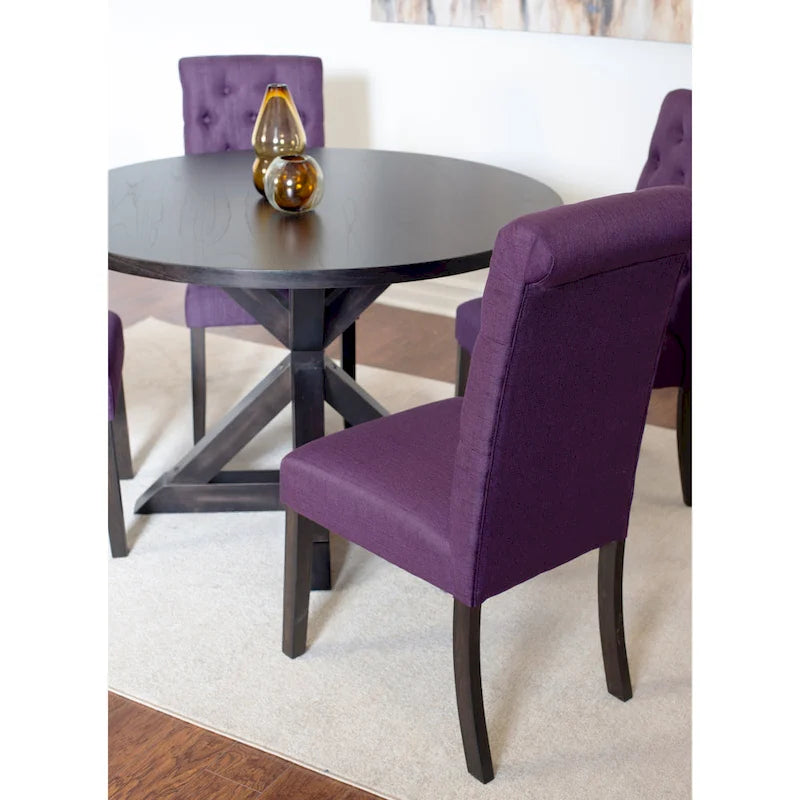Set tavolo da pranzo rotondo blu/beige/nero/viola, sedie trapuntate, 4 posti