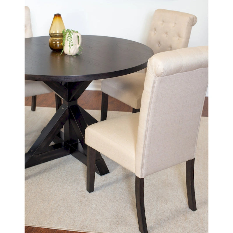 Set tavolo da pranzo rotondo blu/beige/nero/viola, sedie trapuntate, 4 posti
