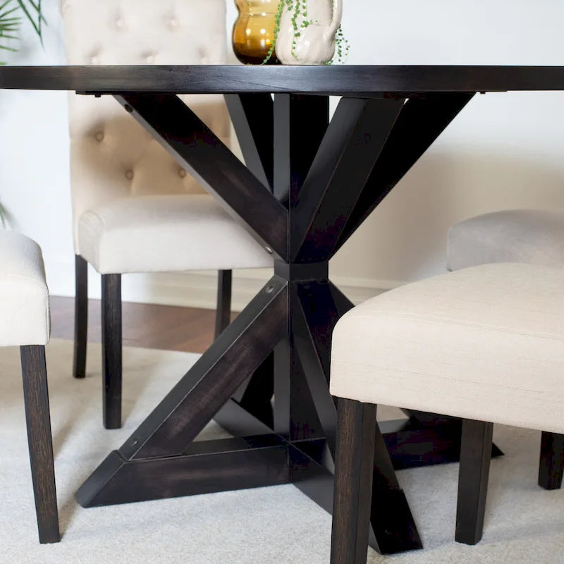 Set tavolo da pranzo rotondo blu/beige/nero/viola, sedie trapuntate, 4 posti