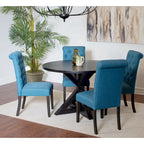 Set tavolo da pranzo rotondo blu/beige/nero/viola, sedie trapuntate, 4 posti