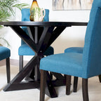 Set tavolo da pranzo rotondo blu/beige/nero/viola, sedie trapuntate, 4 posti